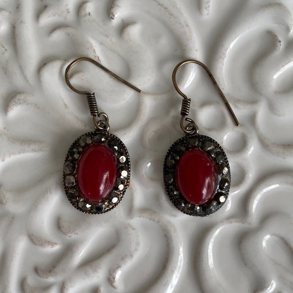 Red Holiday Sterling Silver Earrings with Austrian Shimmer Crystals Christmas - Picture 10 of 16